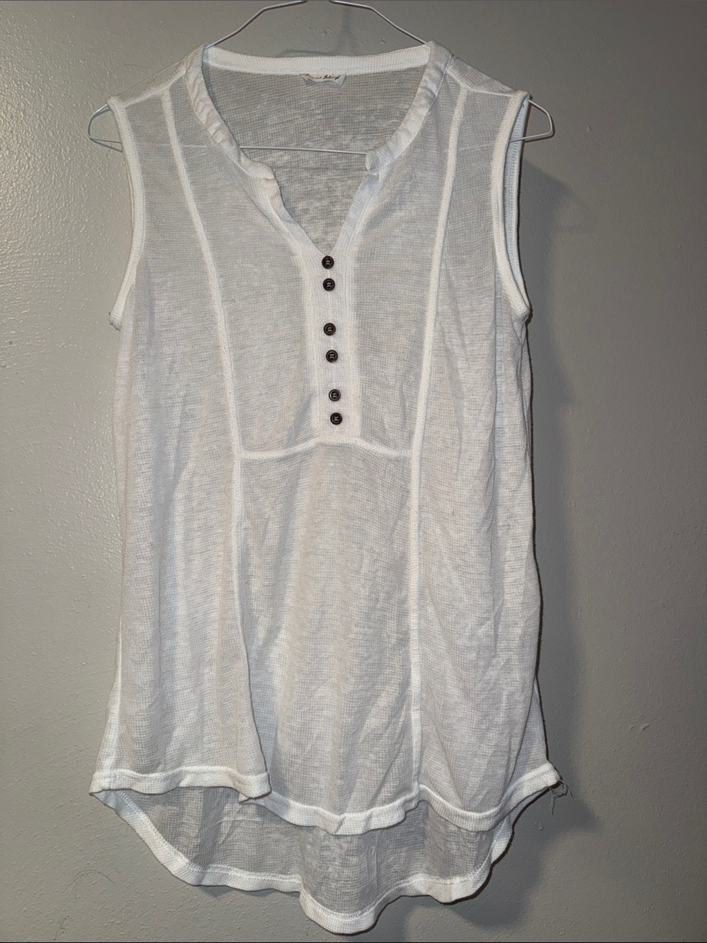 Jane and Delancey White Sleeveless Henley Tunic